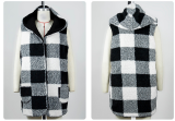 Women's Hooded Sleeveless Pplaid Reversible Velvet Loose Coat