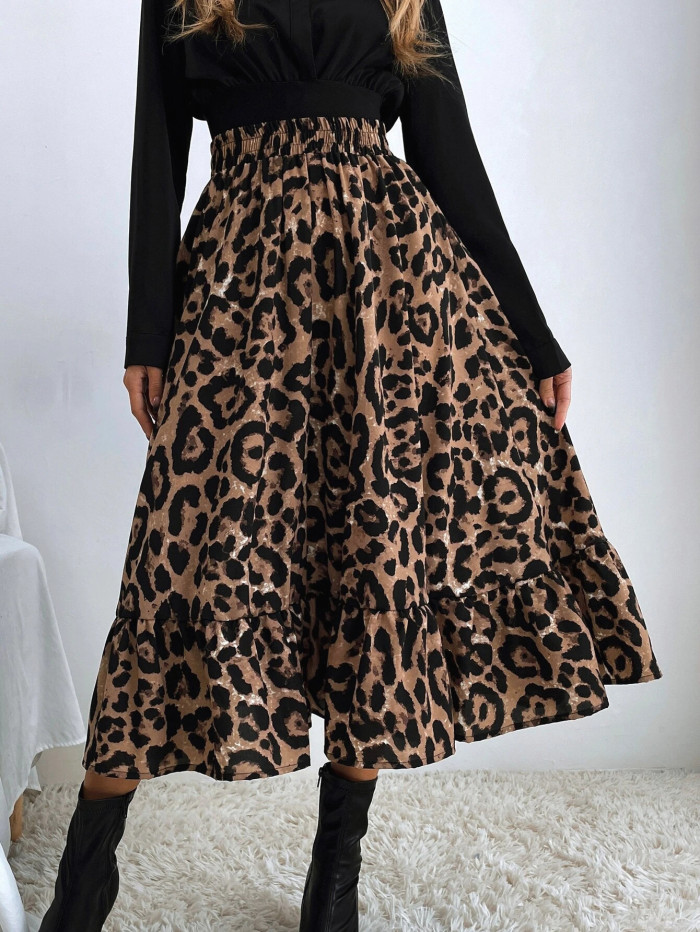Leopard Print Loose Midi Dress
