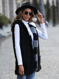 Women's Hooded Sleeveless Pplaid Reversible Velvet Loose Coat