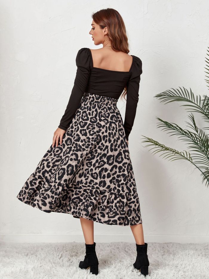 Leopard Print Loose Midi Dress