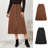 High Waist Corduroy Midi Dress