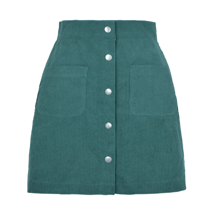 Corduroy Button High Waist Bodycon Skirt