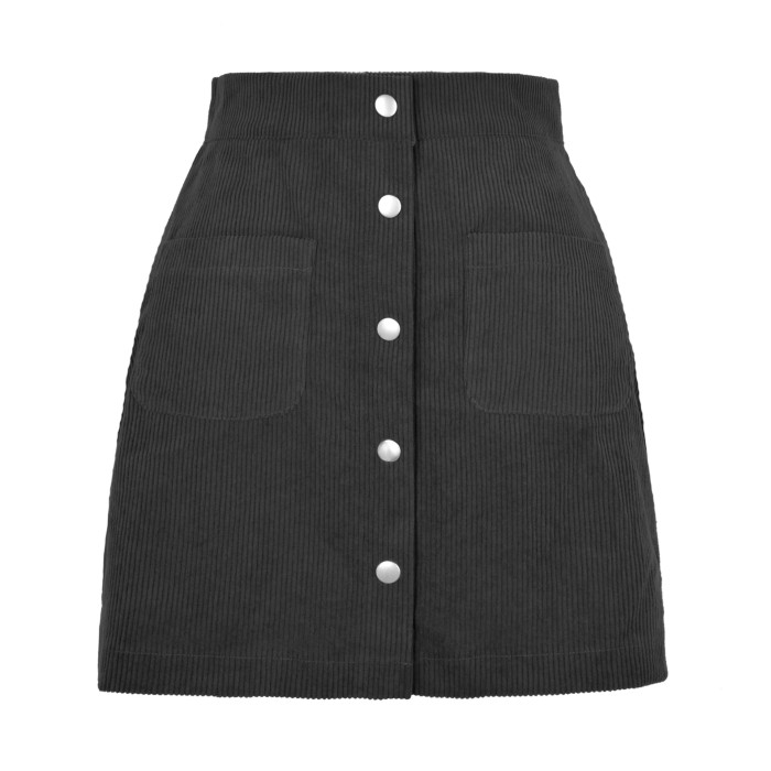 Corduroy Button High Waist Bodycon Skirt