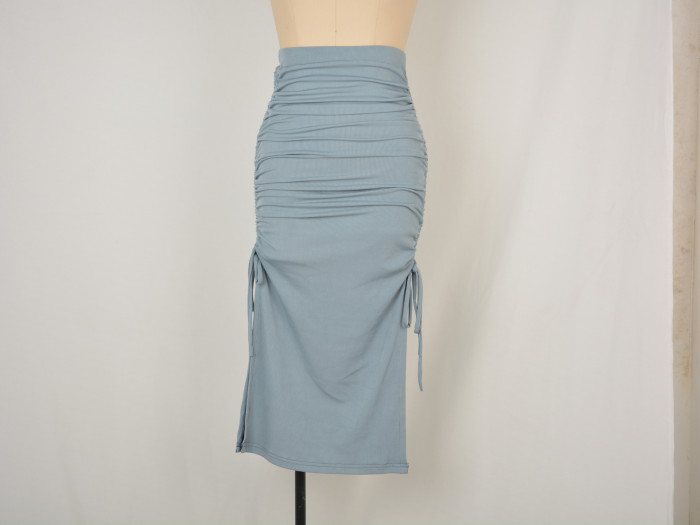 Ribbed Knit Drawstring Bodycon Midi Dress