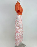 print loose trousers suit two piece wide leg pant set