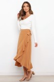 Irregular Ruffle Midi Dress With Belt