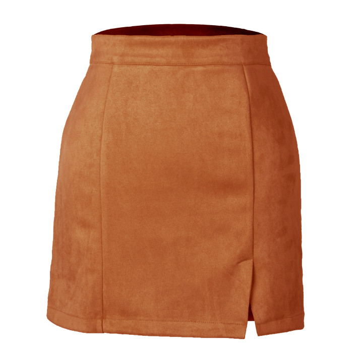 Solid Color Slit Short Skirt
