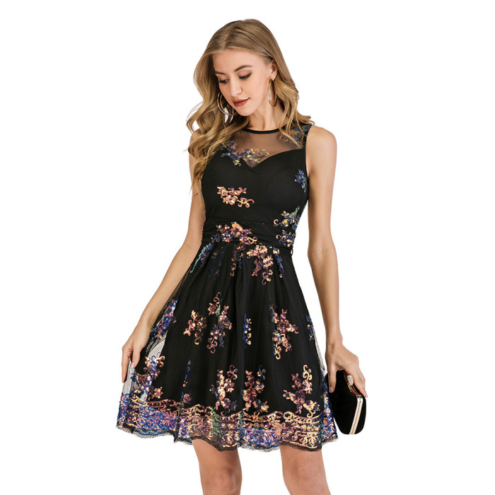 Sequin Backless Sexy Skater Dress