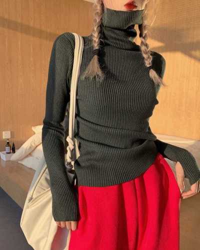 Heap High Collar Pullover Knitted Long Sleeve Sweater Top