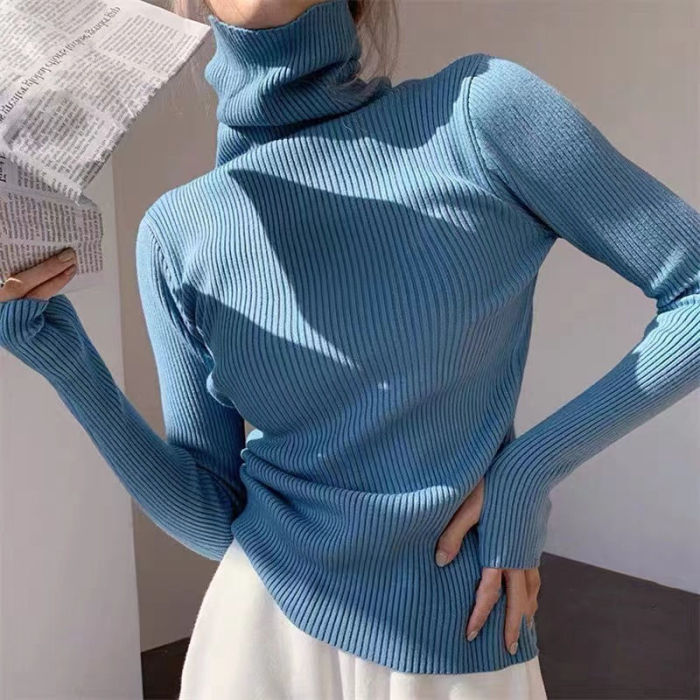 Heap High Collar Pullover Knitted Long Sleeve Sweater Top