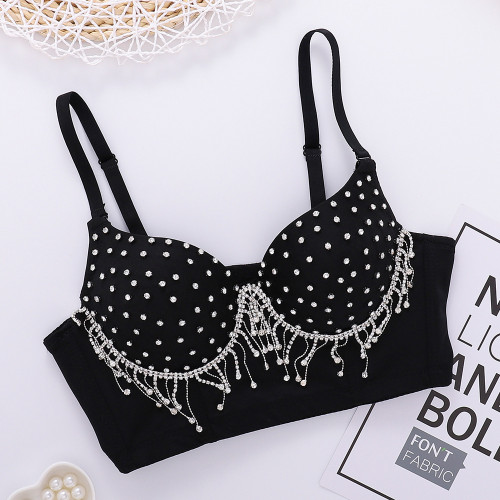 Female Tassel Suspender Stud Pearl Flash Drill Bra