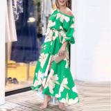 Floral Print Irregular Slit Maxi Long Dress