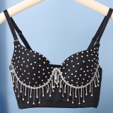 Female Tassel Suspender Stud Pearl Flash Drill Bra