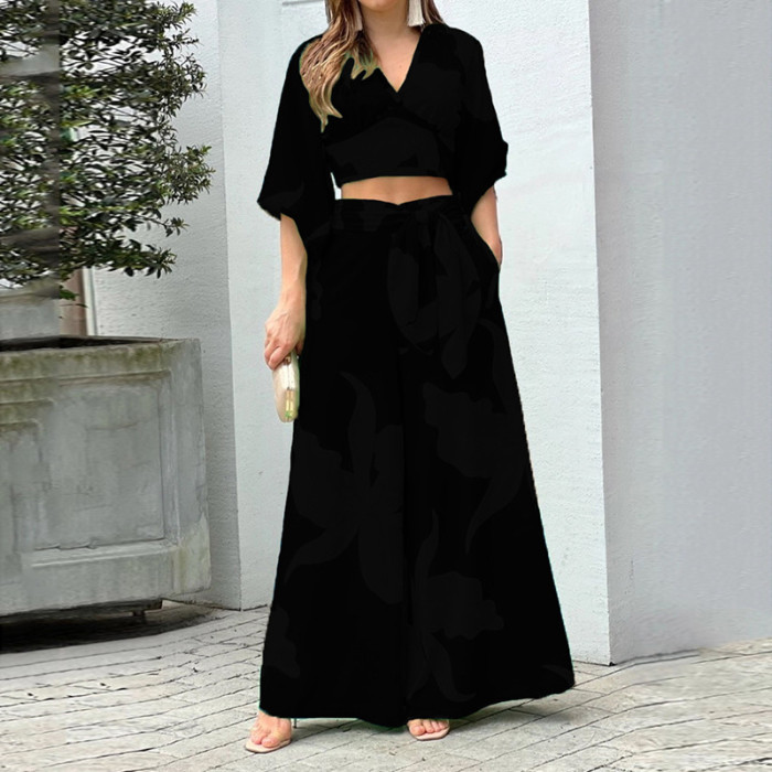 Fall Print Fashion Slim Waist Sexy Loose Lace-Up Suit