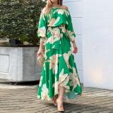 Floral Print Irregular Slit Maxi Long Dress