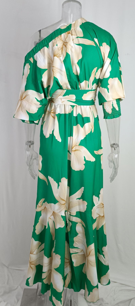 Floral Print Irregular Slit Maxi Long Dress