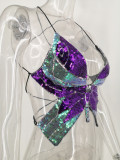 Sequin Butterfly Sexy Crop Top