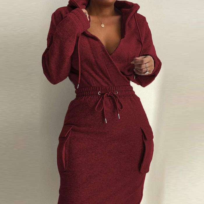 Crop Hoodies And Skirt Two Piece Set