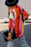Turn Down Collar Color Block Blouse Shirt