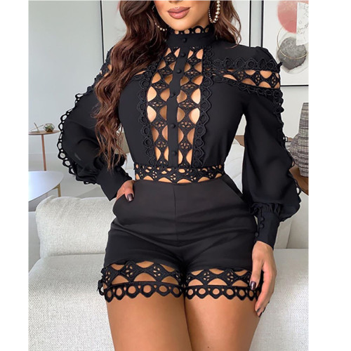 Hollow Out Long Sleeve Bodysuit Romper