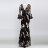 V Neck Sexy Sequin Split Long Dress