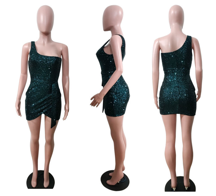 Irregular Sequin Short Dress