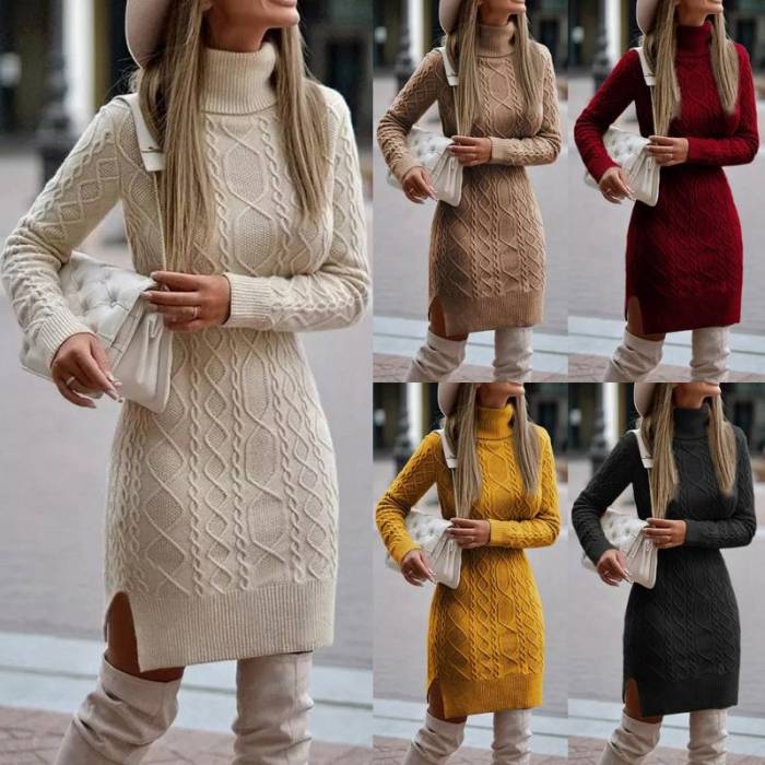 Plus Size Turtleneck Pullover Knit Dress