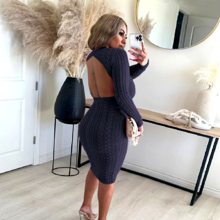 Open Back Sexy Knitted Bodycon Dress