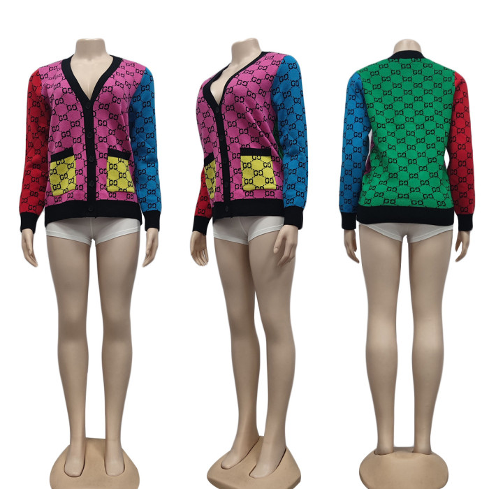 Color Block Knitted Short Cardigan