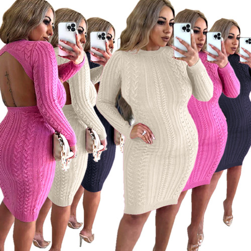 Open Back Sexy Knitted Bodycon Dress