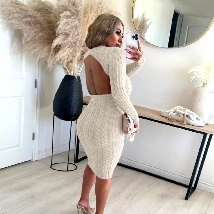 Open Back Sexy Knitted Bodycon Dress