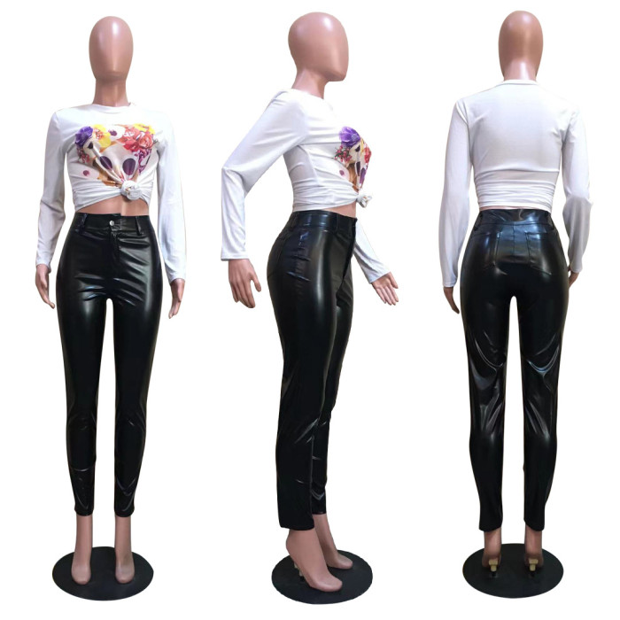 Faux Leather Skinny Trousers Women Pant