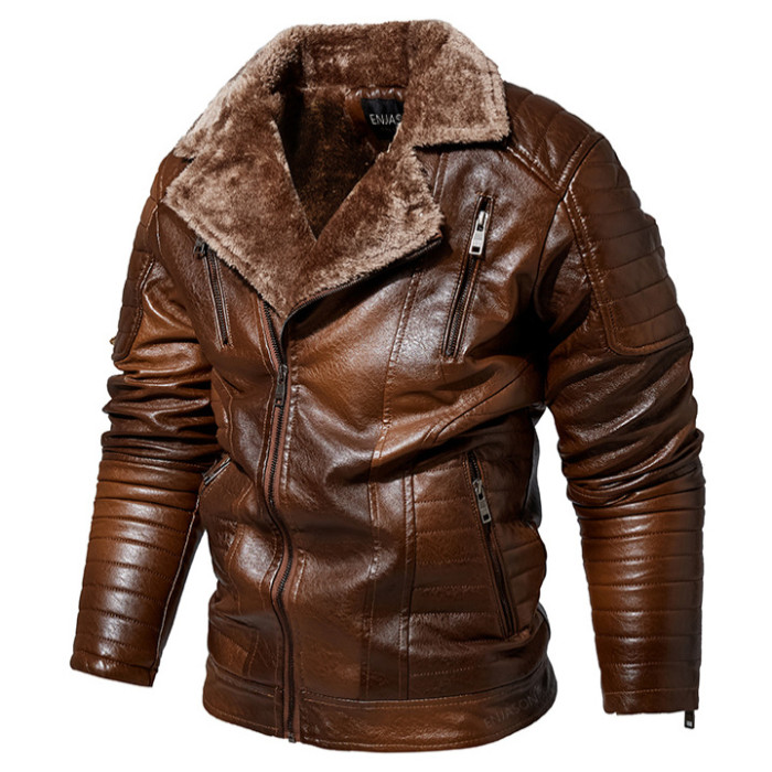 Warm Plush Men's Leather Coat 