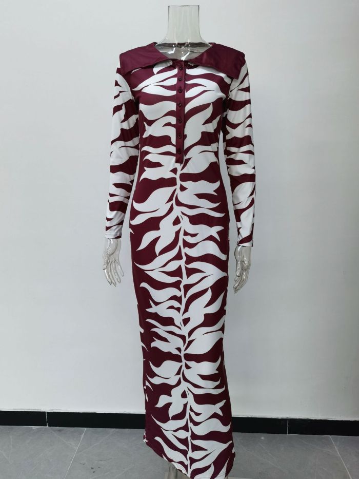 Pattern Print Casual Midi Long Dress
