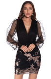 Deep V Neck Sequin Mesh Dinner Dress