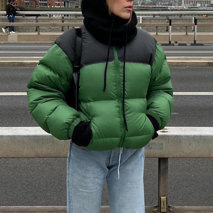 Color Block Bubble Puffer Jacket Coat