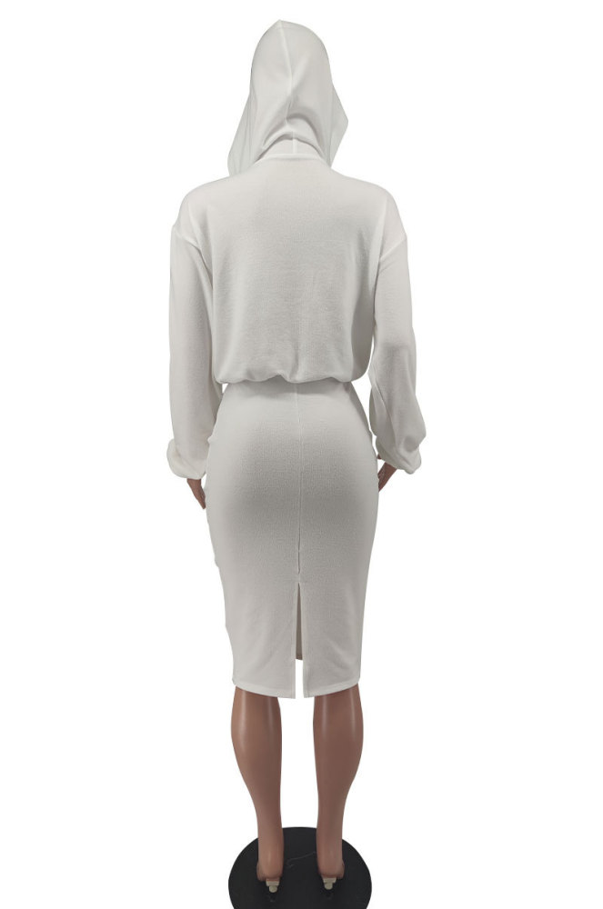 Ribbed Solid Hoodies And Skirt Set