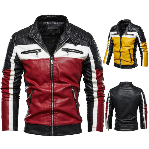 Winter Fashion Warm Motorcycle Leather Jacket for Men Zipper Casual Winter Woolen Thicken Coat