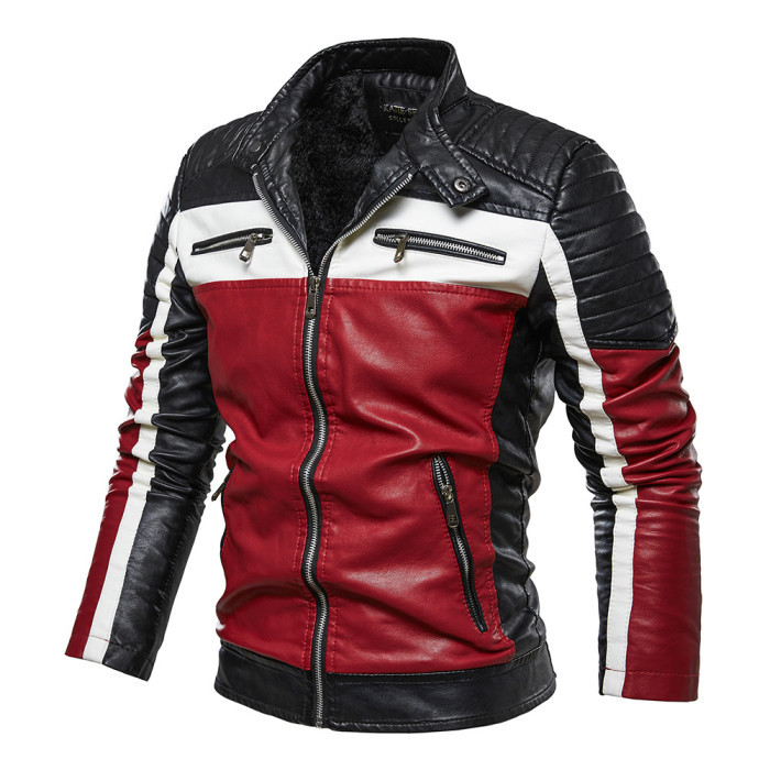 Winter Fashion Warm Motorcycle Leather Jacket for Men Zipper Casual Winter Woolen Thicken Coat