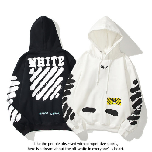 OFF White Ink Jet Letter Arrow Plush Hoodie for Men and Women