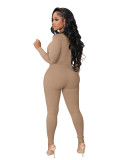 Ribbed Zipper Up One Piece Workout Jumpsuit