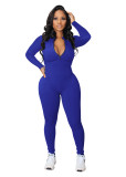 Ribbed Zipper Up One Piece Workout Jumpsuit