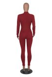 Ribbed Zipper Up One Piece Workout Jumpsuit