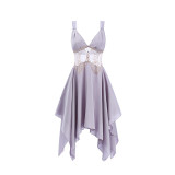 Lace Perspective Seductive Backless Slign Skirt And Robe Suit
