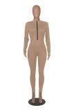 Ribbed Zipper Up One Piece Workout Jumpsuit