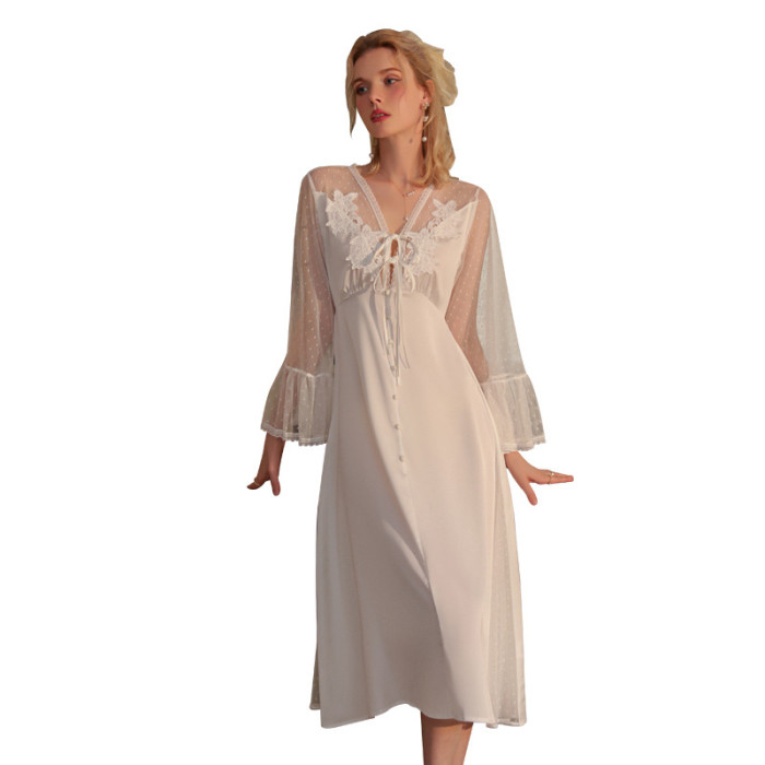 Satin Mesh Sexy Nightgown Long Dress