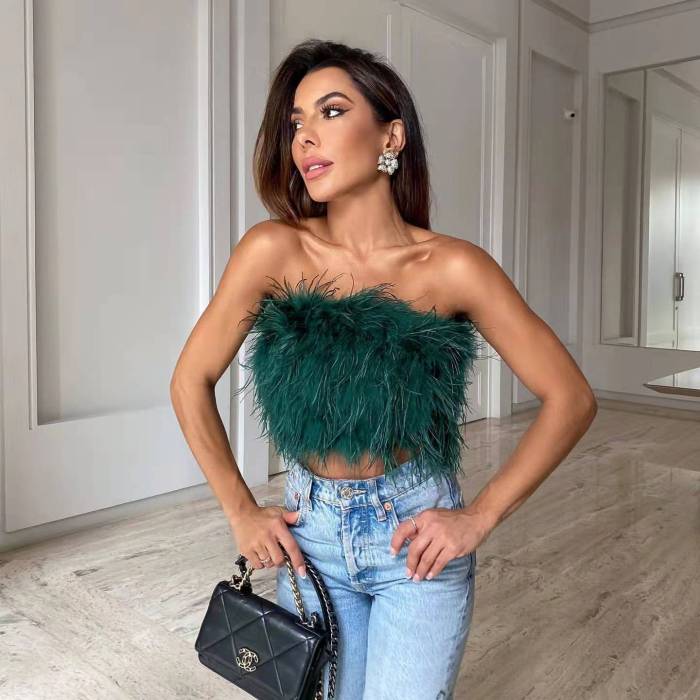 Fashion Fluffy Strapless Top