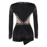 SEBBAN RHINESTONES MESH ACCENT ROMPER