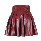 Pleated Ins Sexy PU Leather Skirt