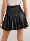 Pleated Ins Sexy PU Leather Skirt